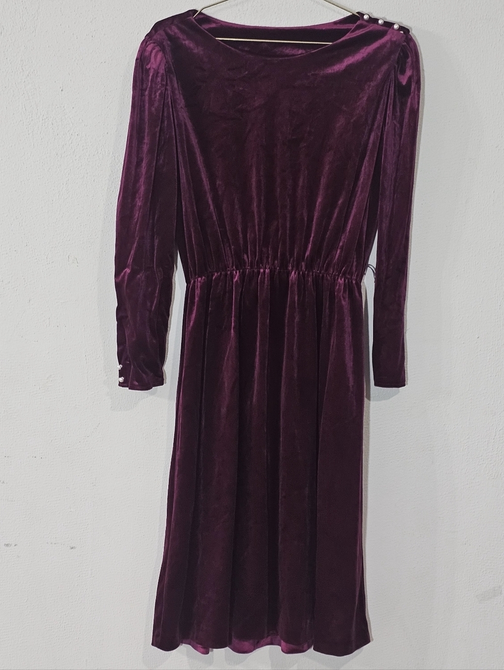 VTG 70s 80s Purple Velvet Dress J.M. II NY Union Made ILGWU Midi L/XL Party